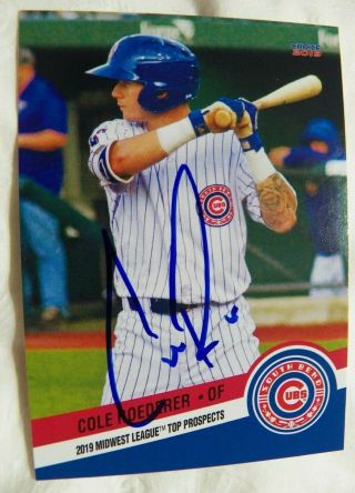 Chicago Cubs Cole Roederer Signed 2019 Midwest League Top Prospect Auto Card