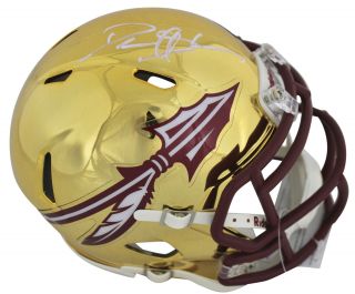 Florida State Deion Sanders Authentic Signed Gold Chrome Mini Helmet Bas Witness