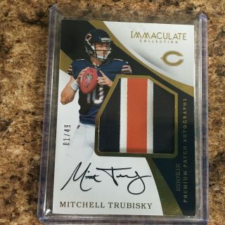 Mitchell Trubisky 2017 Immaculate Premium Patch Autographs Rc 01/49 1/1 Bears