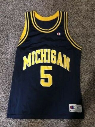 Vintage 90s Michigan Wolverines Jalen Rose 5 Authentic Champion Jersey Size 44
