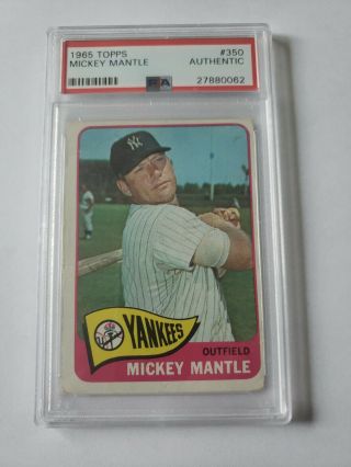 Mickey Mantle 1965 Topps 350 York Yankees Graded Psa Authentic