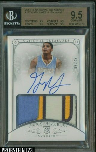 2014 - 15 National Treasures Gary Harris Rpa Rc 3 - Color Patch Auto /99 Bgs 9.  5