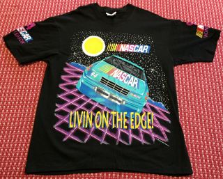 Vtg 90s Nascar Livin On The Edge All Over Print T Shirt Sz Xl 1994 Aerosmith