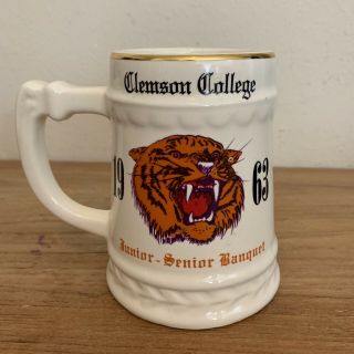 Vintage 1963 Clemson A&m College Junior Senior Banquet Ceramic Mug Stein Tigers