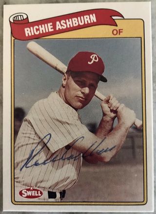 Richie Ashburn Signed 1989 Swell Baseball Greats Card.  Phillies