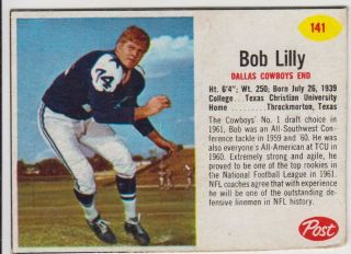 Bob Lilly 1962 Post Cereal Football Card 141 Cowboys Vg 53156