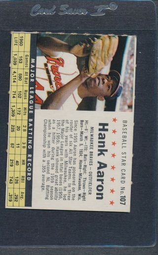 1961 Post Cereal 107 Hank Aaron Braves Ex/mt 1385
