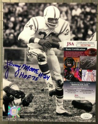 Lenny Moore 24 Signed 8x10 Photo Auto Autograph Colts Jsa Hof