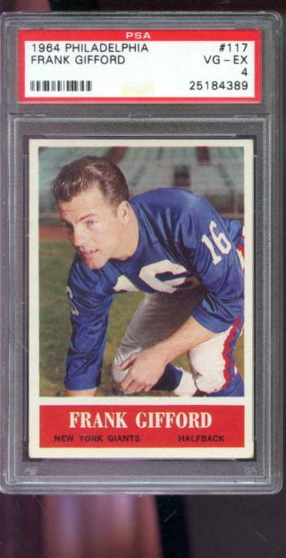 1964 Philadelphia 117 Frank Gifford York Giants Psa 4 Graded Football Card
