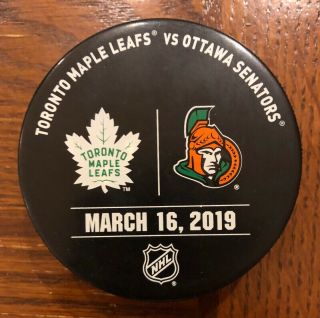 Toronto Maple Leafs Vs Ottawa Senators Saint Patrick’s Game Puck.