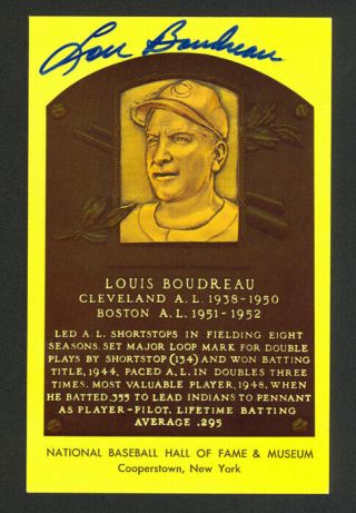Lou Boudreau Hof Cleveland Indians Signed Auto Yellow Hof Plaque Postcard -
