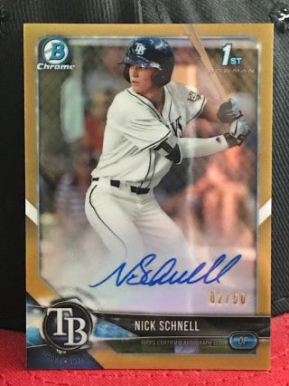 2/50 Nick Schnell 2018 Bowman Chrome Gold Refractor Autograph Auto Rays 1st Rc