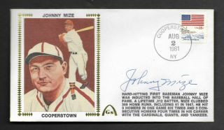 Johnny Mize Hall Of Fame Signed Gateway Stamp Envelope Cooperstown Postmark