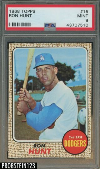 1968 Topps 15 Ron Hunt Los Angeles Dodgers Psa 9