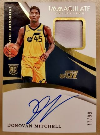 2017 - 18 Immaculate Donovan Mitchell 2 Color Rookie Patch Auto Rpa 77/99 Jazz