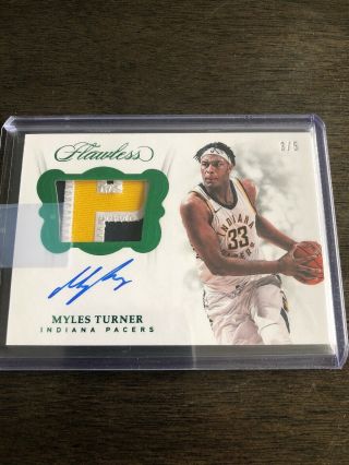 2017 - 18 Flawless Myles Turner Patch Auto 3/5 Indiana Pacers Sick Patch