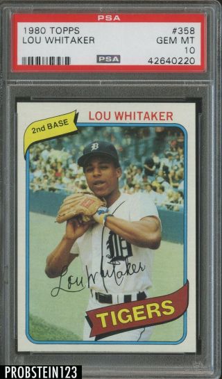 1980 Topps 358 Lou Whitaker Detroit Tigers Psa 10 Gem
