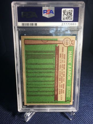 1976 Topps Hank Aaron 550 PSA 8 NM - MT Milwaukee Brewers Great Card Slab 2