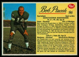 1963 Post Cfl Football 96 Bob Ptacek Exnm Saskatchewan Roughriders Unv Michigan
