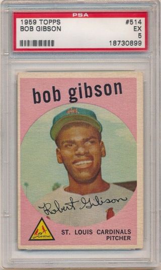 Bob Gibson 1959 Topps 514 Rc Rookie Card St Louis Cardinals Psa 5 Ex