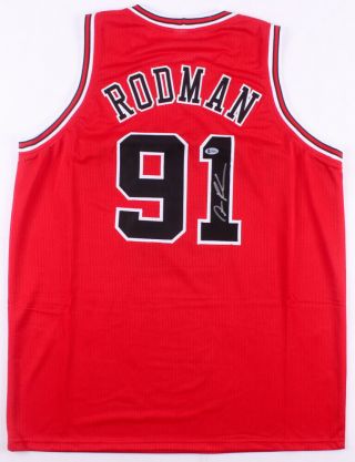 Dennis Rodman Signed Red Chicago Bulls Jersey (beckett) Nba Rebound Leader