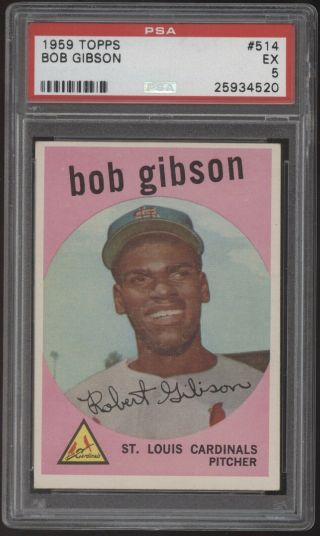 1959 Topps 514 Bob Gibson Cardinals Rc Rookie Psa 5 Ex