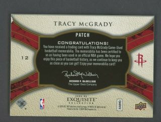 2008 - 09 UD Exquisite Tracy McGrady Rockets NBA Logoman GU Patch 4/10 2