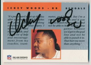 Ickey Woods 1991 Pro Line Portraits Certified On Card Auto Bengals