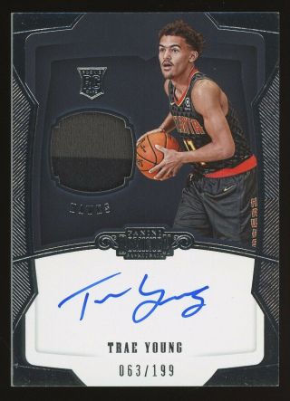 2018 - 19 Panini Dominion Trae Young Hawks Rpa Rc Patch Auto 63/199