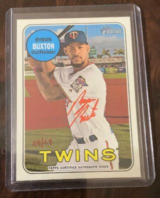 2018 Topps Heritage High Number Byron Buxton Red Ink Auto /69