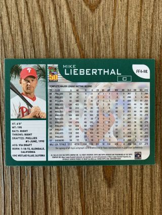 2019 Topps Archives Mike Lieberthal 2001 Fan Favorites Auto Phillies 2