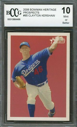 2006 Bowman Heritage Prospects 85 Clayton Kershaw Rookie (centered) Bgs Bccg 10