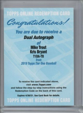 2019 Topps Tier One Dual Auto T1datb Mike Trout/kris Bryant Angels/cubs
