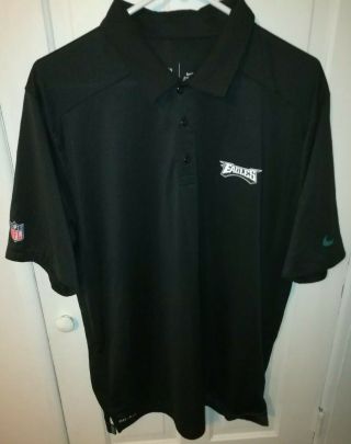 Nike Dri Fit On Field Elite Mens Large Philadelphia Eagles Black Polo Shirt