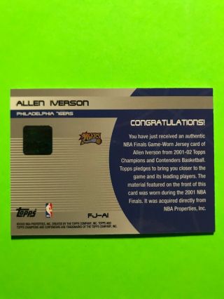 2001 - 2002 Allen Iverson Topps TCC 2001 NBA Finals Game Worn Jersey Card 2