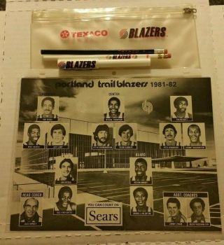 Portland Trail Blazers 1981 - 82 Sears Team Photo & Pencil Bag With Pencils & Pen