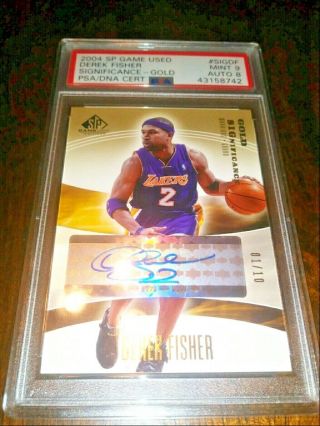 2004 Sp Game Derek Fisher Auto Gold 1/10 Los Angeles Lakers Psa 9