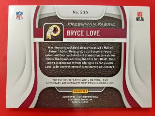 2019 Certified Bryce Love Freshman Fabric Rookie Patch Auto Mirror Red /199 2