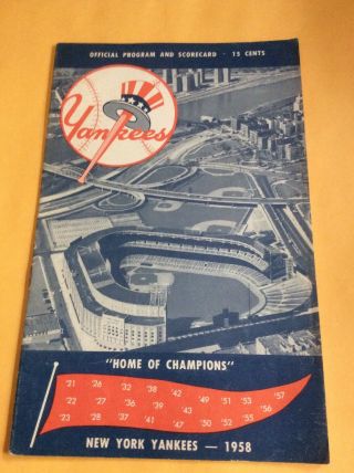 1958 Vintage York Yankees Official Program And Scorecard.