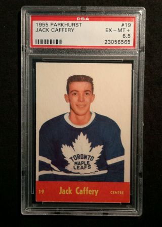 1955 55 - 56 Parkhurst Jack Caffery (19) Rookie Toronto Maple Leafs Psa 6.  5