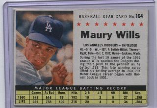 1961 Post Cereal Baseball 1643 Maury Wills Los Angeles Dodgers Box