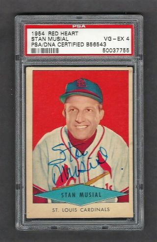1954 Red Heart Stan Musial Psa 4 Signed Card Psa/dna Auto St.  Louis Cardinals