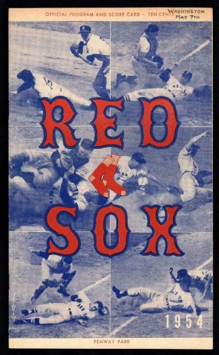 1954 Boston Red Sox Vs Washington Senators Scored Program - Ted Williams