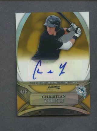 2010 Bowman Sterling Gold Refractor Christian Yelich Rc Rookie Auto 16/50