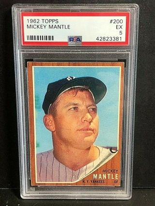 Mickey Mantle 1962 Topps Baseball Card 200 Graded Psa 5 Ex Yankees