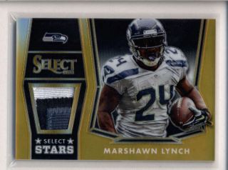 Marshawn Lynch 2014 Panini Select Gold Prizm 3 - Color Jersey Patch 08/10 K9273