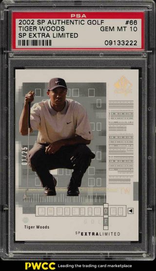 2002 Sp Authentic Golf Extra Limited Tiger Woods /25 66 Psa 10 Gem (pwcc)
