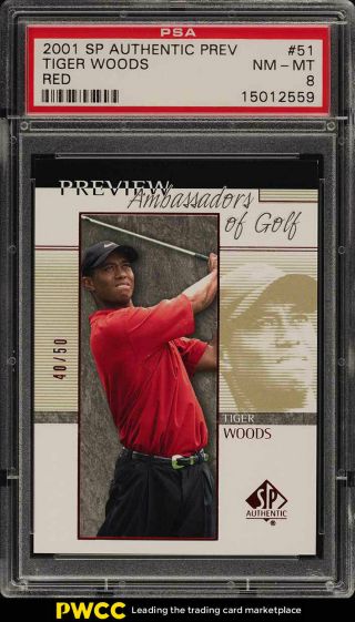 2001 Sp Authentic Preview Red Tiger Woods Rookie Rc /50 51 Psa 8 Nm - Mt (pwcc)