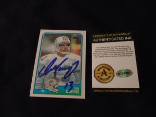 1988 Dan Marino Topps Football Card 190 Autograph Authenicated Ink
