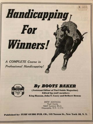 Handicapping For Winners By Boots Baker - Horse Race Handicapping